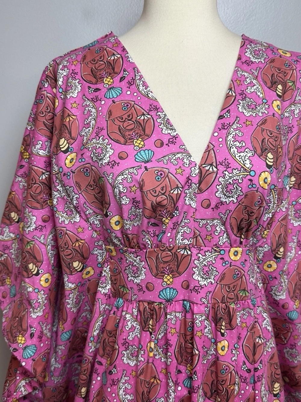 Blue Platypus Monkey Business Maxi Caftan Magenta Madness Size S Quirky Dopamine